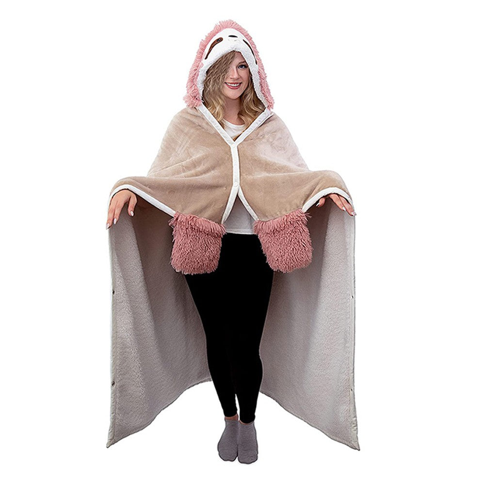 1 X Sloth Wearable Hooded Blanket Flannel Fleece Sherpa Hoodie Throw Cloak Wrap Pink