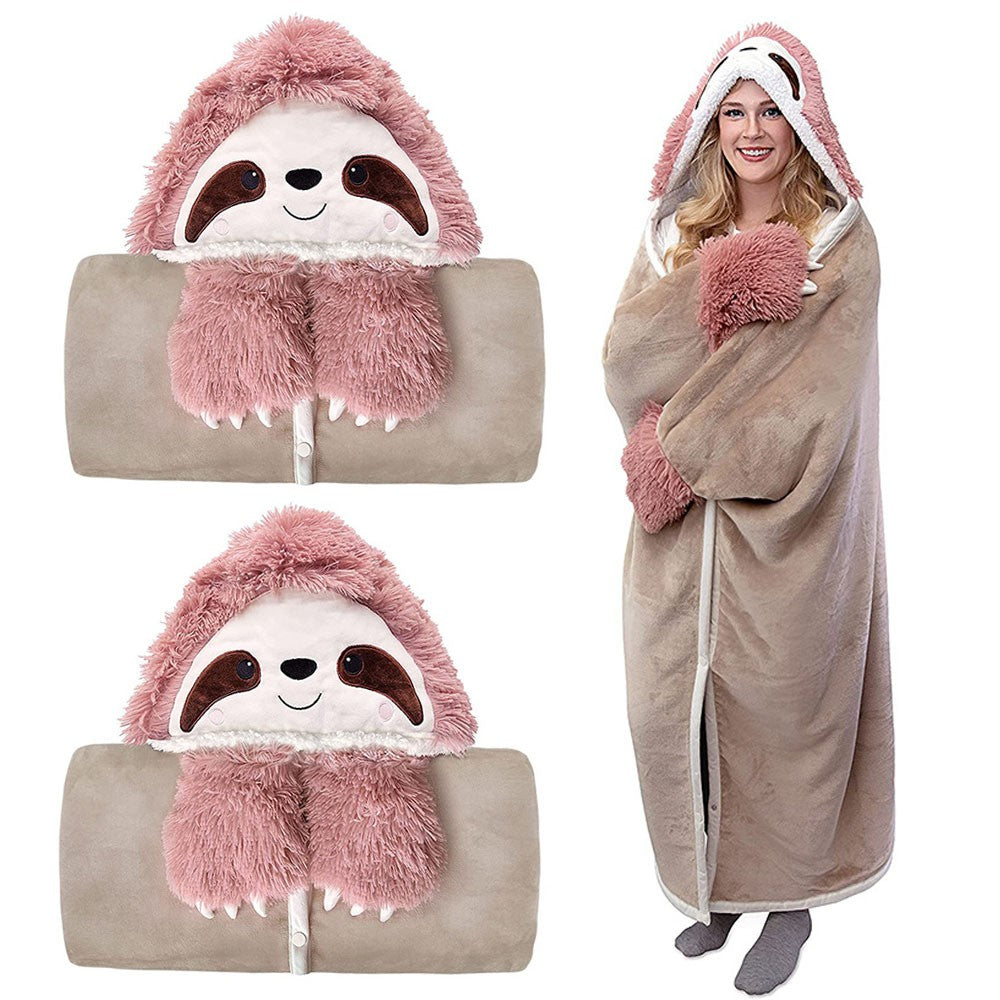 2 X Sloth Wearable Hooded Blanket Flannel Fleece Sherpa Hoodie Throw Cloak Wrap Pink