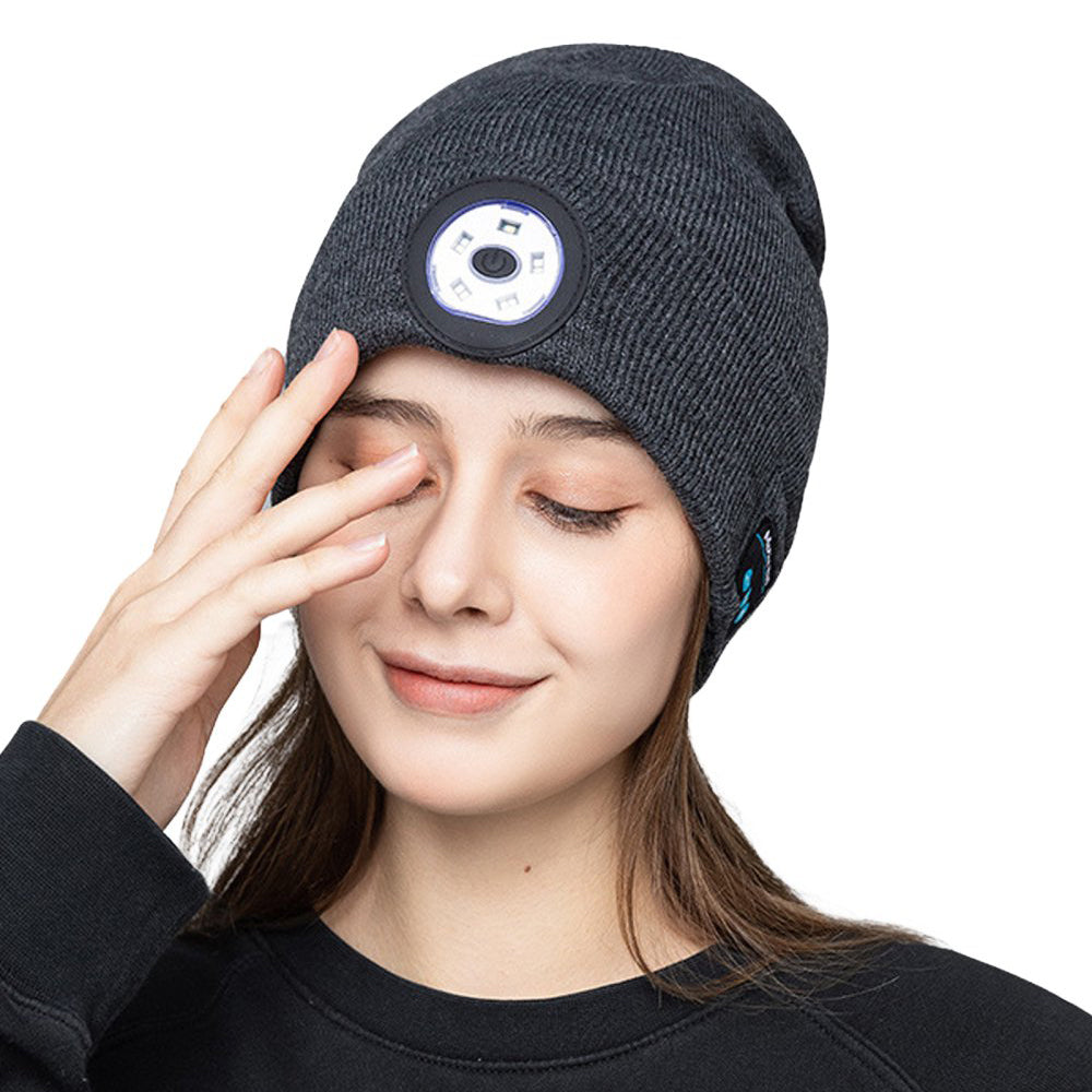 Bluetooth Beanie Hat Wireless Headphones Head Light Beanie Head Warmer Grey