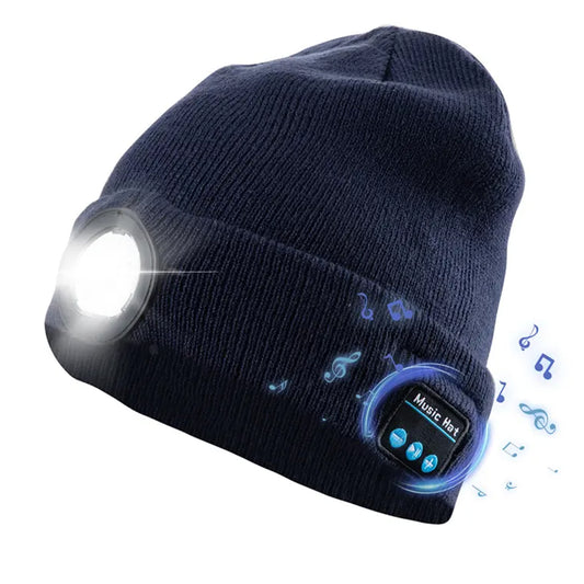 Bluetooth Beanie Hat Wireless Headphones Head Light Beanie Head Warmer Blue