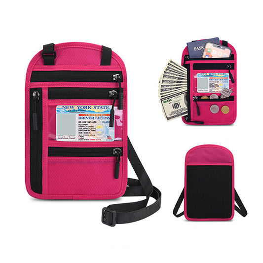 Travel RFID Blocking Passport Holder Travel Wallet Crossbody Phone Bag Rose Red