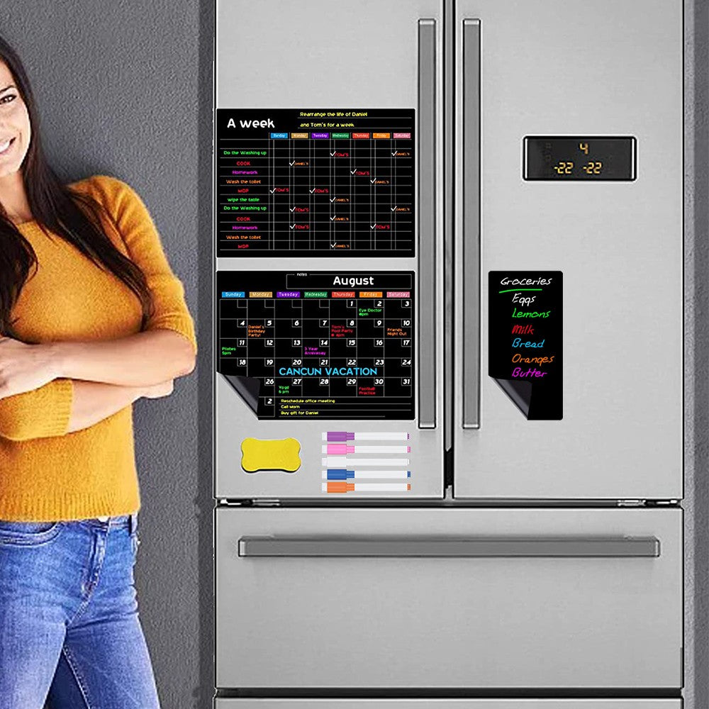 2 X Magnetic Dry Erase Calendar Set for Refrigerator Magnetic Chalkboard Planner Organizer with 5 Pens