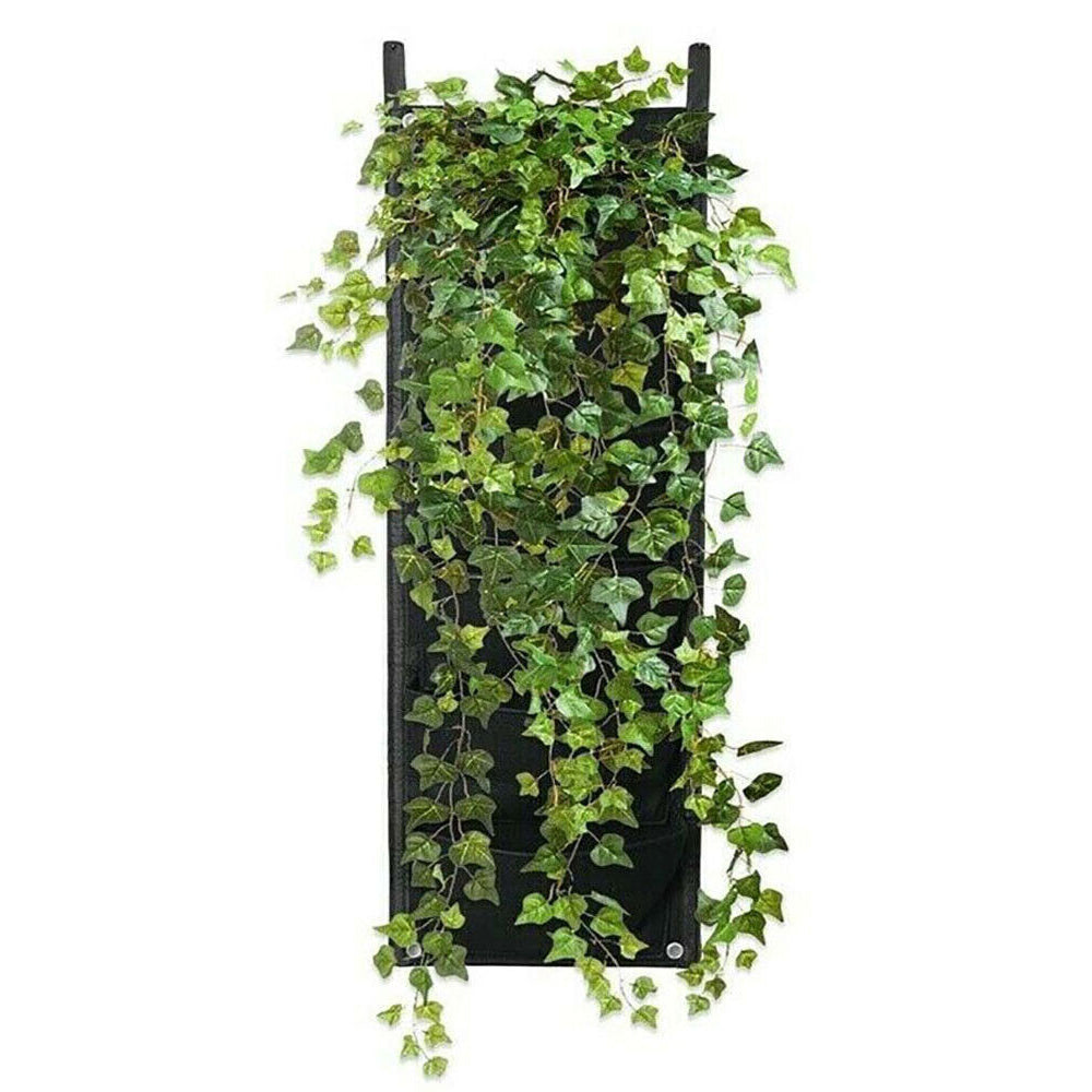 100cm Garden Planting Bag 7 Pocket Flower Grow Pouch Wall Hanging Planter Black