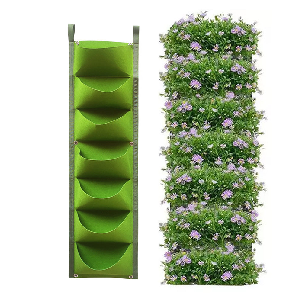 100cm Garden Planting Bag 7 Pocket Flower Grow Pouch Wall Hanging Planter Green
