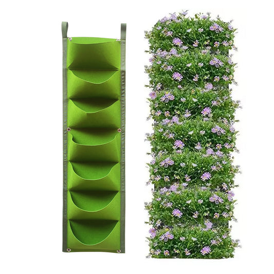 100cm Garden Planting Bag 7 Pocket Flower Grow Pouch Wall Hanging Planter Green