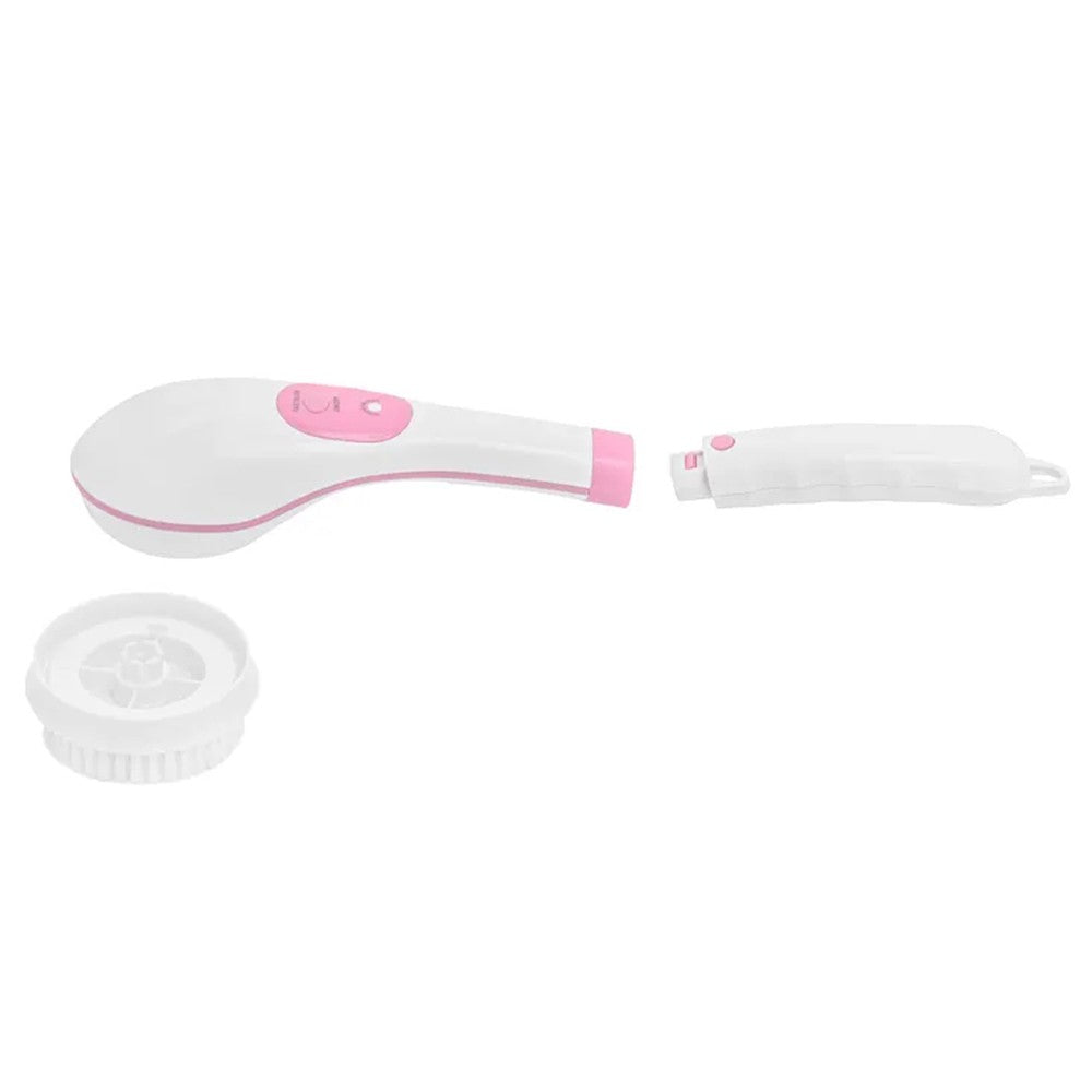 Electric Body Brush Rechargeable Shower Brush with Long Handle Bath Back Scrubber with 5 Brush Heads Pink