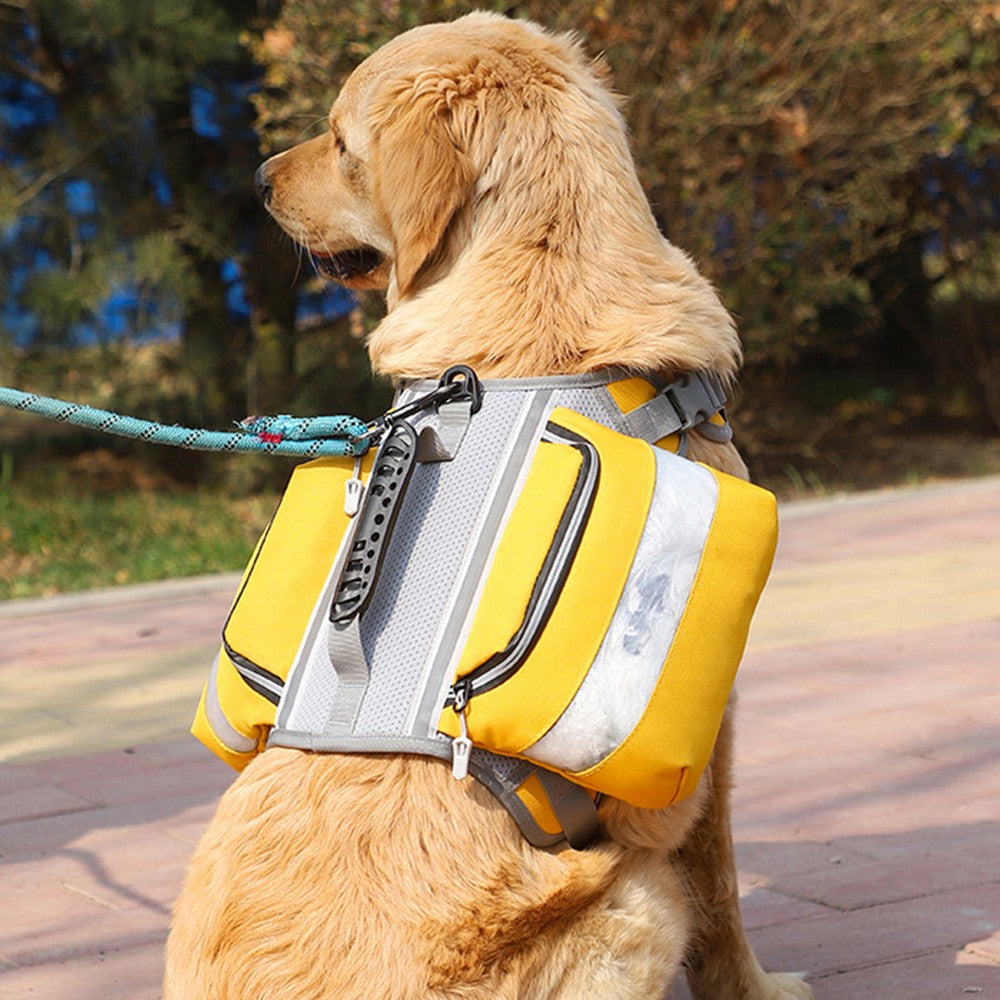 Dog Saddle Bags Camping Dog Backpack Adjustable Dog Hiking Pack with Reflective Strip Yellow