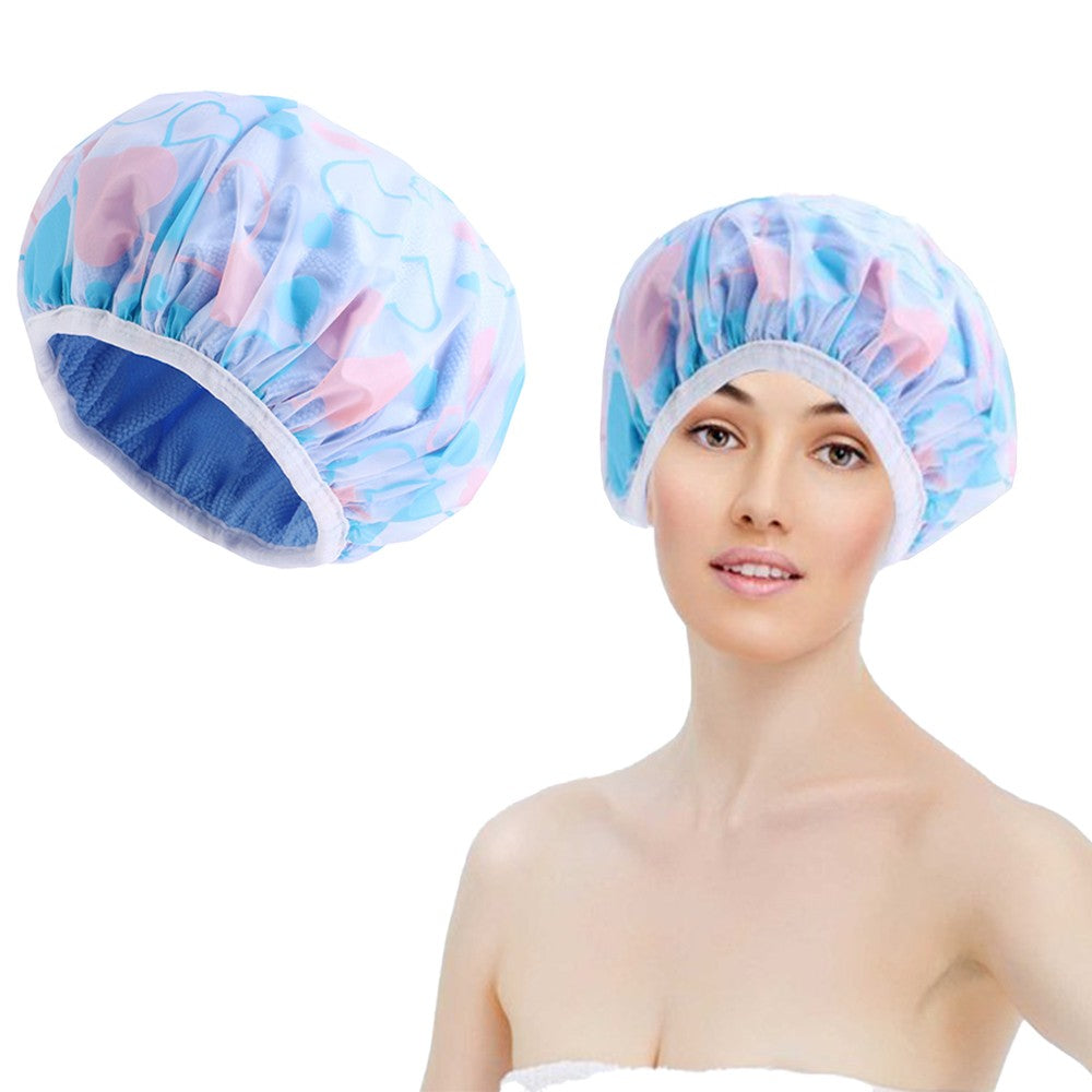 Water-resistant Double Layer Shower Cap Sleeping Hat Bath Hat Hair Care Blue
