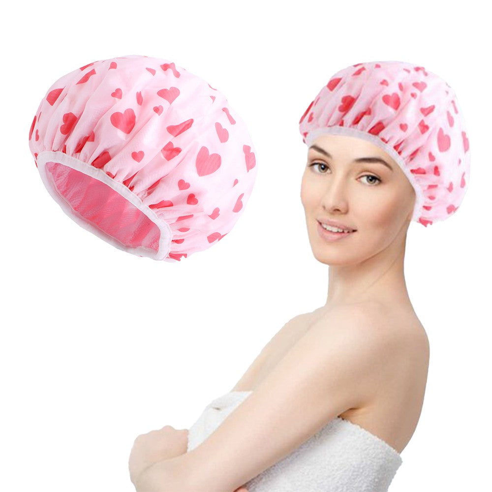 Water-resistant Double Layer Shower Cap Sleeping Hat Bath Hat Hair Care Pink