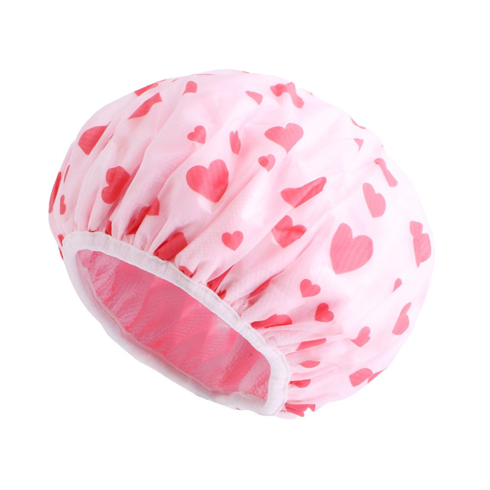 Water-resistant Double Layer Shower Cap Sleeping Hat Bath Hat Hair Care Pink