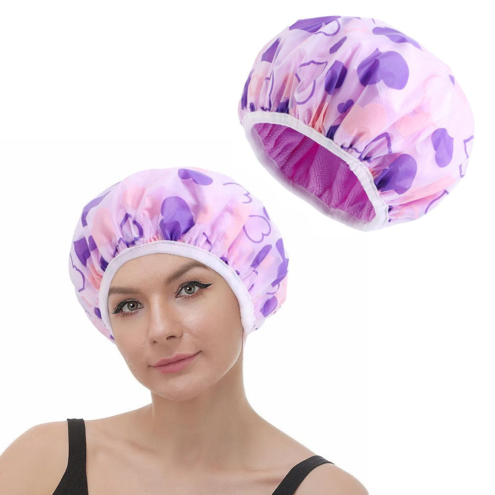 Water-resistant Double Layer Shower Cap Sleeping Hat Bath Hat Hair Care Purple