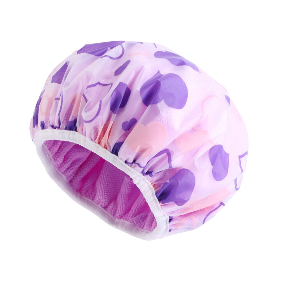 Water-resistant Double Layer Shower Cap Sleeping Hat Bath Hat Hair Care Purple