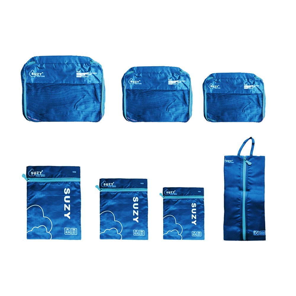 Set of 7Pcs Travel Packing Cube Pouch Clothes Storage Bags Suitcase Luggage Organizer Blue