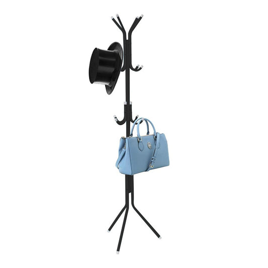 3-Tier Metal Coat Rack Tree Style Hat Clothes Hanger Scarves Handbags Holder with 12 Hooks Black