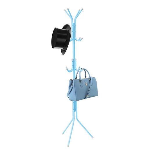 3-Tier Metal Coat Rack Tree Style Hat Clothes Hanger Scarves Handbags Holder with 12 Hooks Blue