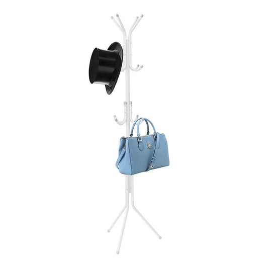 3-Tier Metal Coat Rack Tree Style Hat Clothes Hanger Scarves Handbags Holder with 12 Hooks White