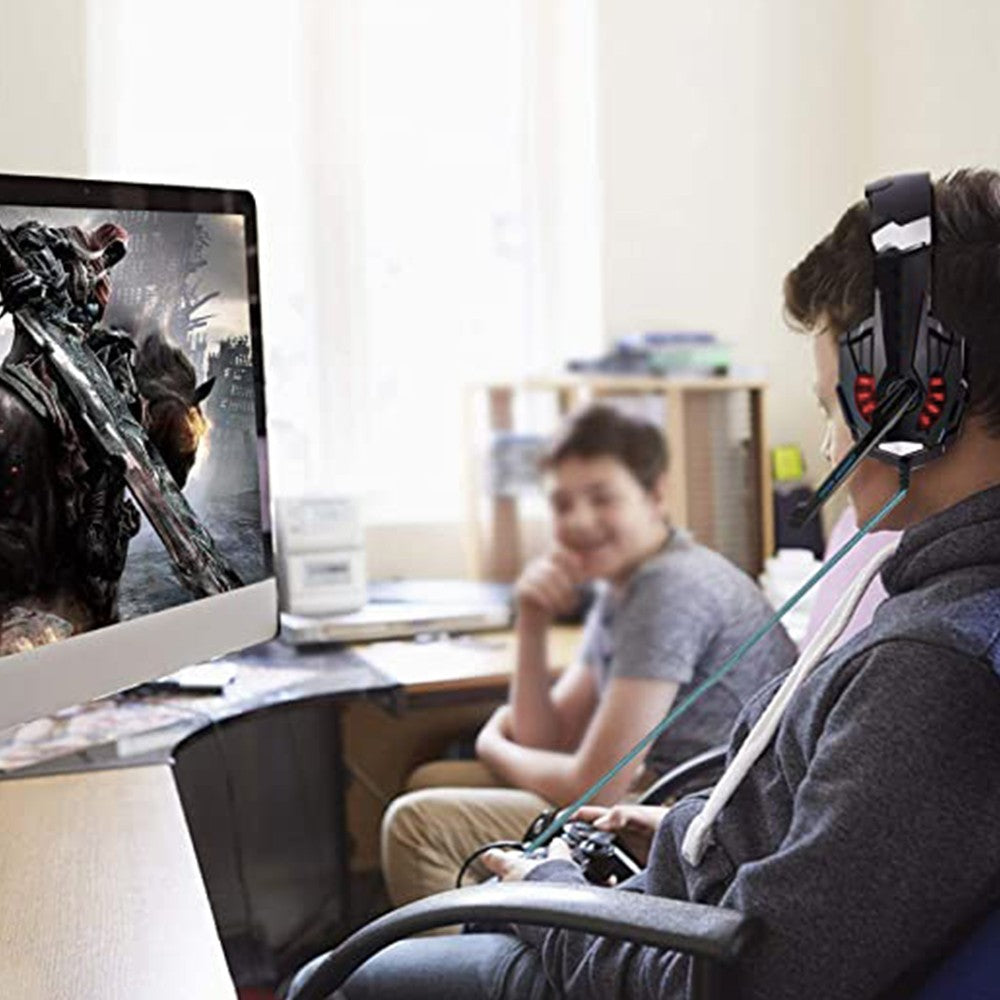 3.5mm Gaming Headset LED Light Headphones with MIC for PC Mac Laptop Phone Red