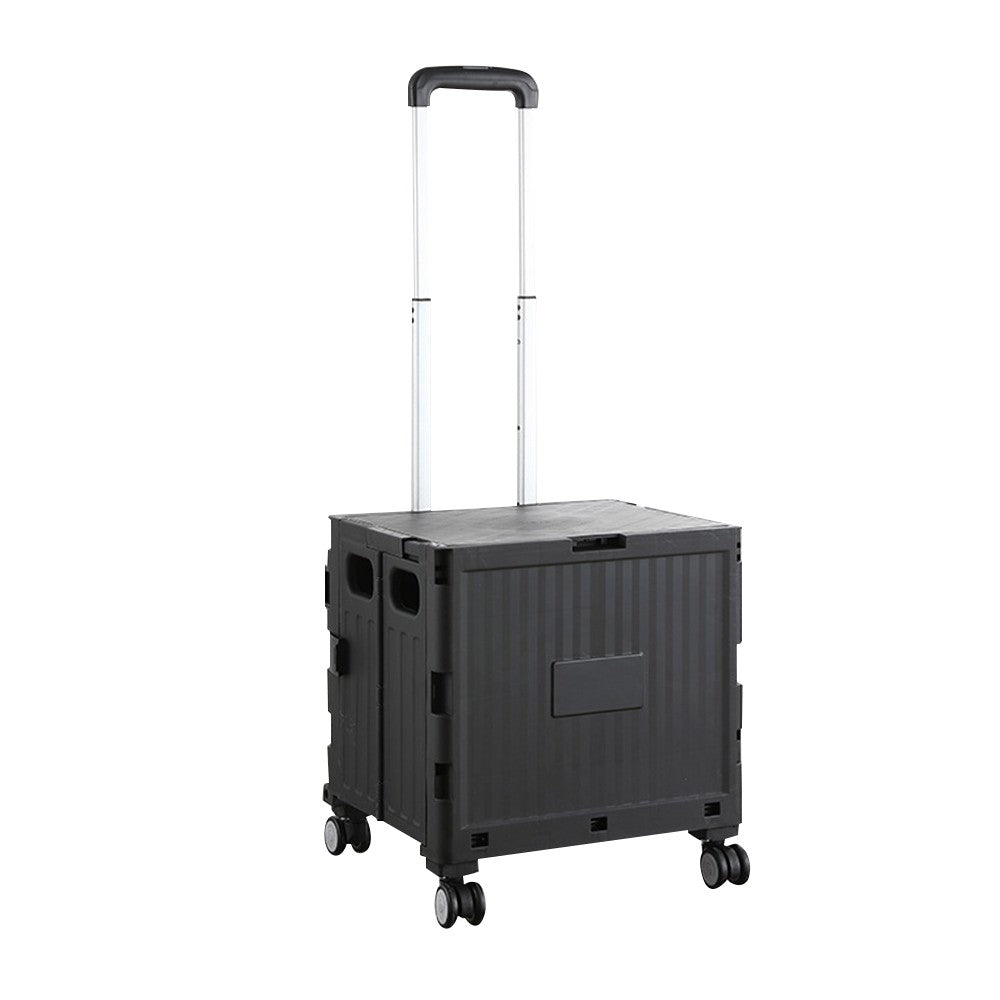 Folding Utility Cart Rolling Crate Handcart with Lid Telescoping Handle for Camping Shopping Black