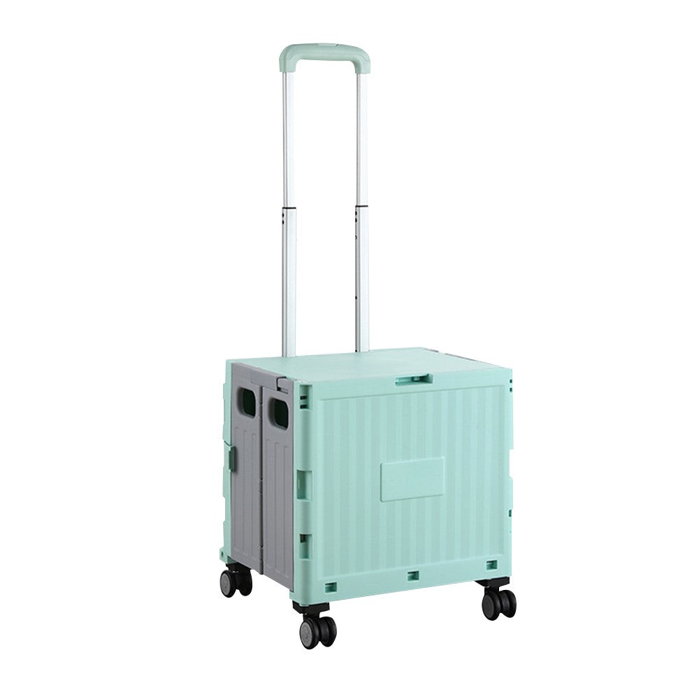 Folding Utility Cart Rolling Crate Handcart with Lid Telescoping Handle for Camping Shopping Green