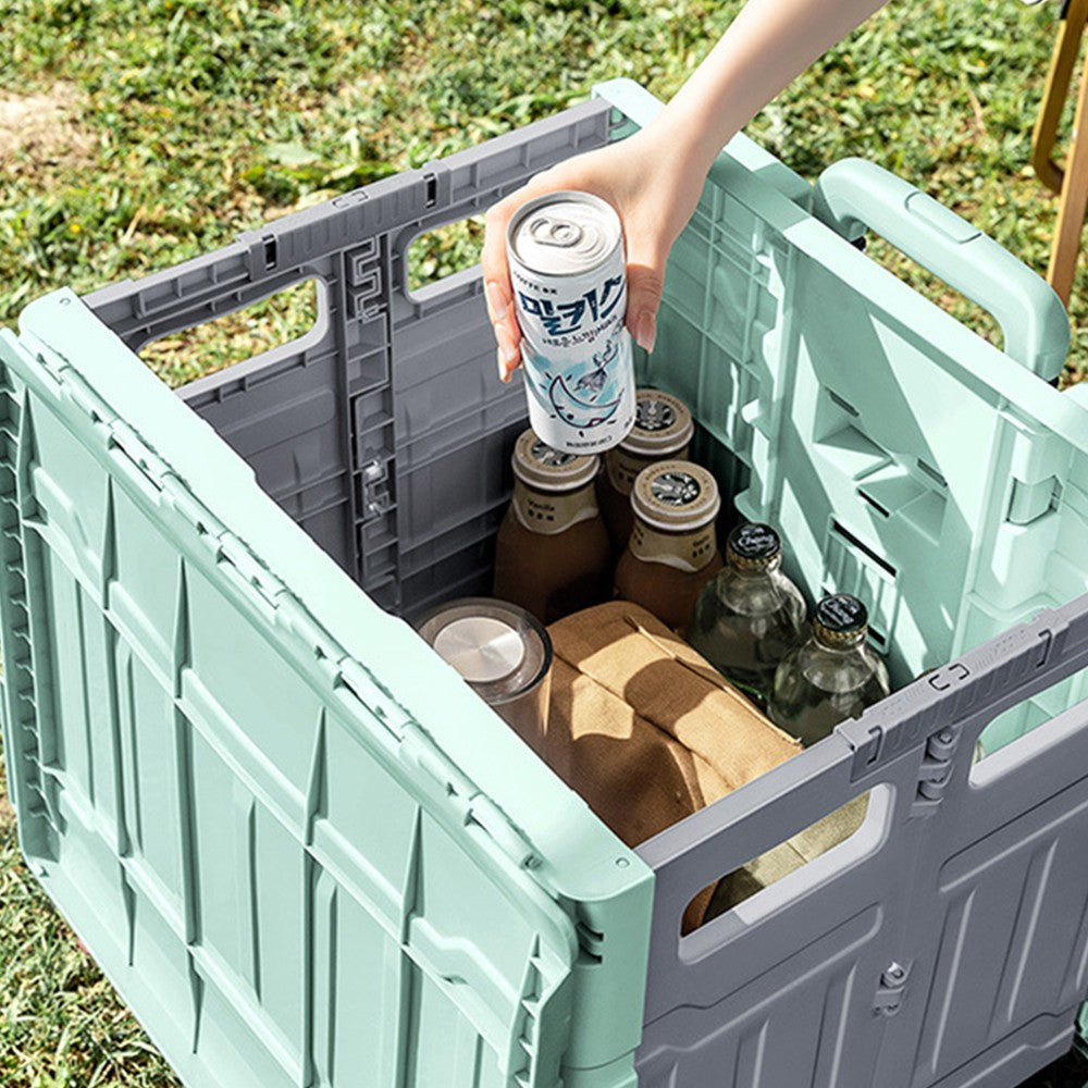 Folding Utility Cart Rolling Crate Handcart with Lid Telescoping Handle for Camping Shopping Green