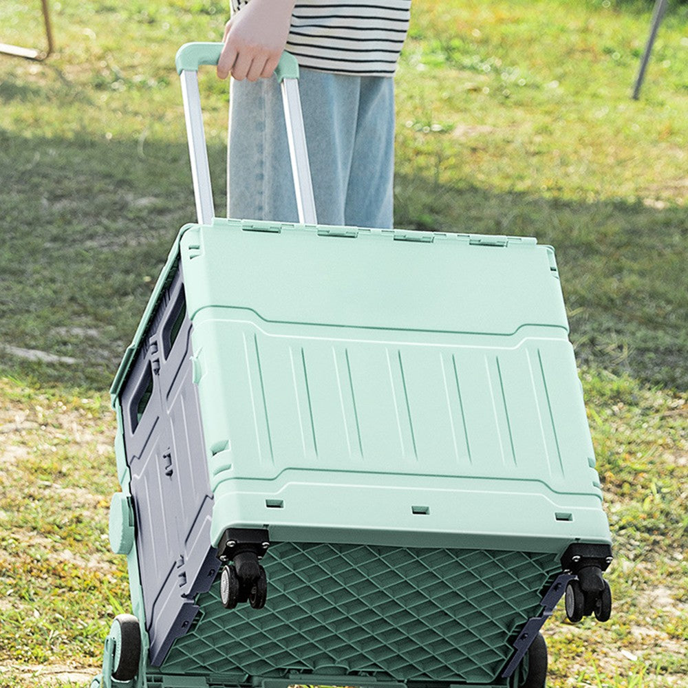 Folding Utility Cart Rolling Crate Handcart with Lid Telescoping Handle for Camping Shopping Green