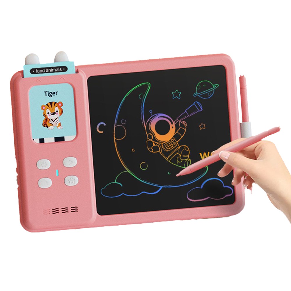 Kids LCD Writing Tablet with 224 Words Talking Flash Cards Preschool Words Learning Drawing Board Pink