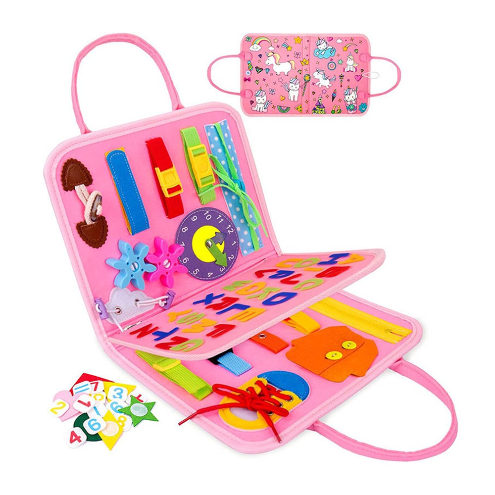 Montessori Busy Board Toy Felt Toddler Travel Educational Toy Pink Unicorn Style
