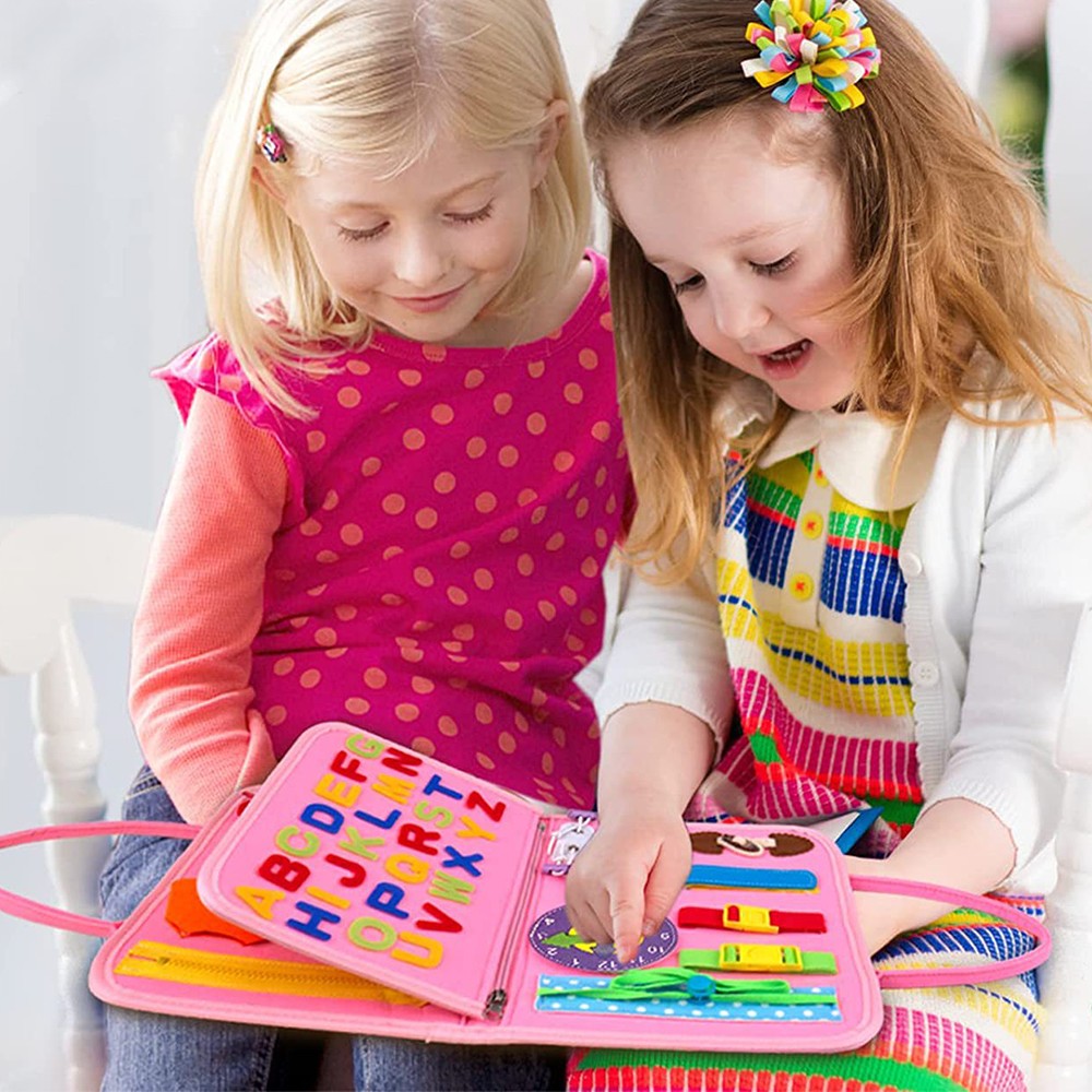 Montessori Busy Board Toy Felt Toddler Travel Educational Toy Pink Unicorn Style