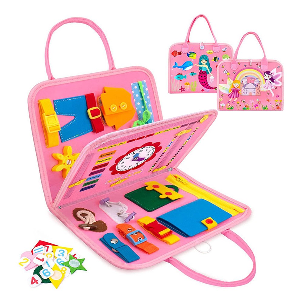 Montessori Busy Board Toy Felt Toddler Travel Educational Toy Pink Mermaid Style