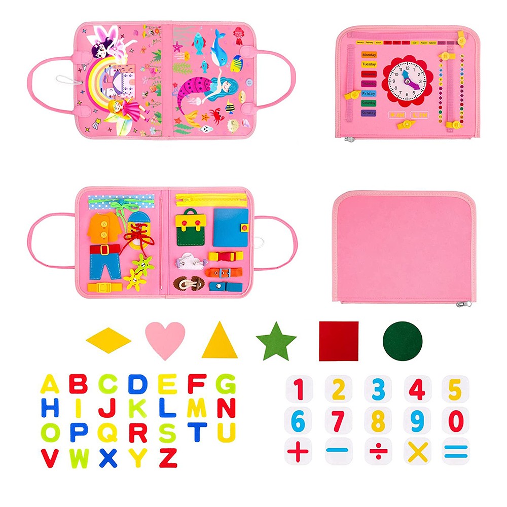 Montessori Busy Board Toy Felt Toddler Travel Educational Toy Pink Mermaid Style