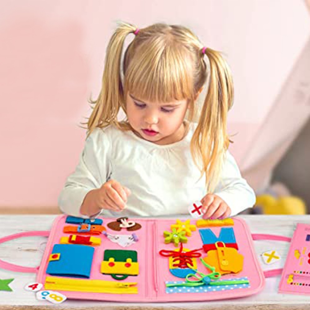 Montessori Busy Board Toy Felt Toddler Travel Educational Toy Pink Mermaid Style