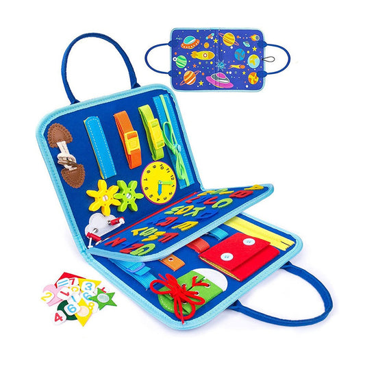 Montessori Busy Board Toy Felt Toddler Travel Educational Toy Blue Space Style
