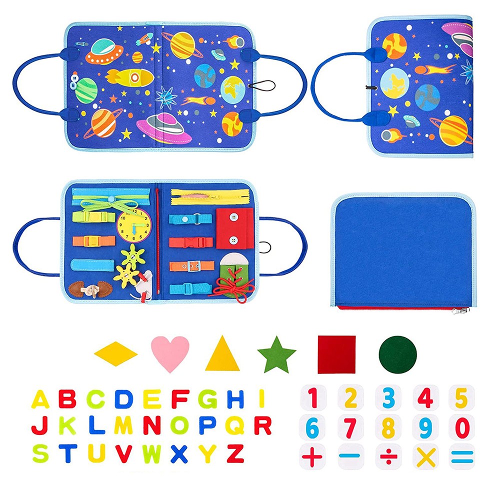 Montessori Busy Board Toy Felt Toddler Travel Educational Toy Blue Space Style