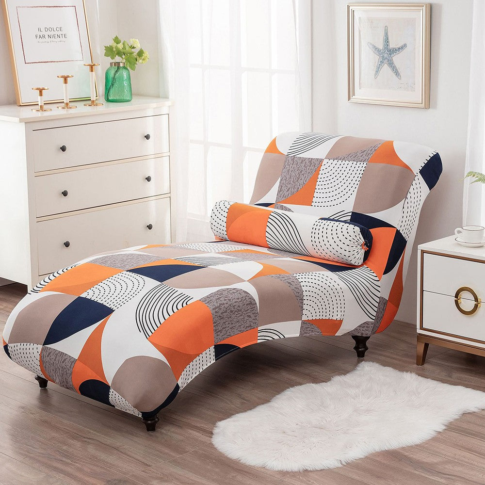 Stretch Printed Armless Chaise Lounge Cover and Pillowcase Set Lounge Chaise Slipcover Style 2