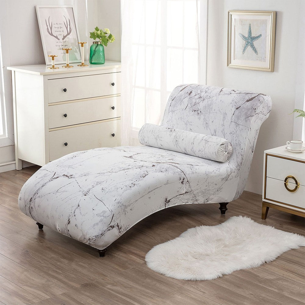 Stretch Printed Armless Chaise Lounge Cover and Pillowcase Set Lounge Chaise Slipcover Style 3