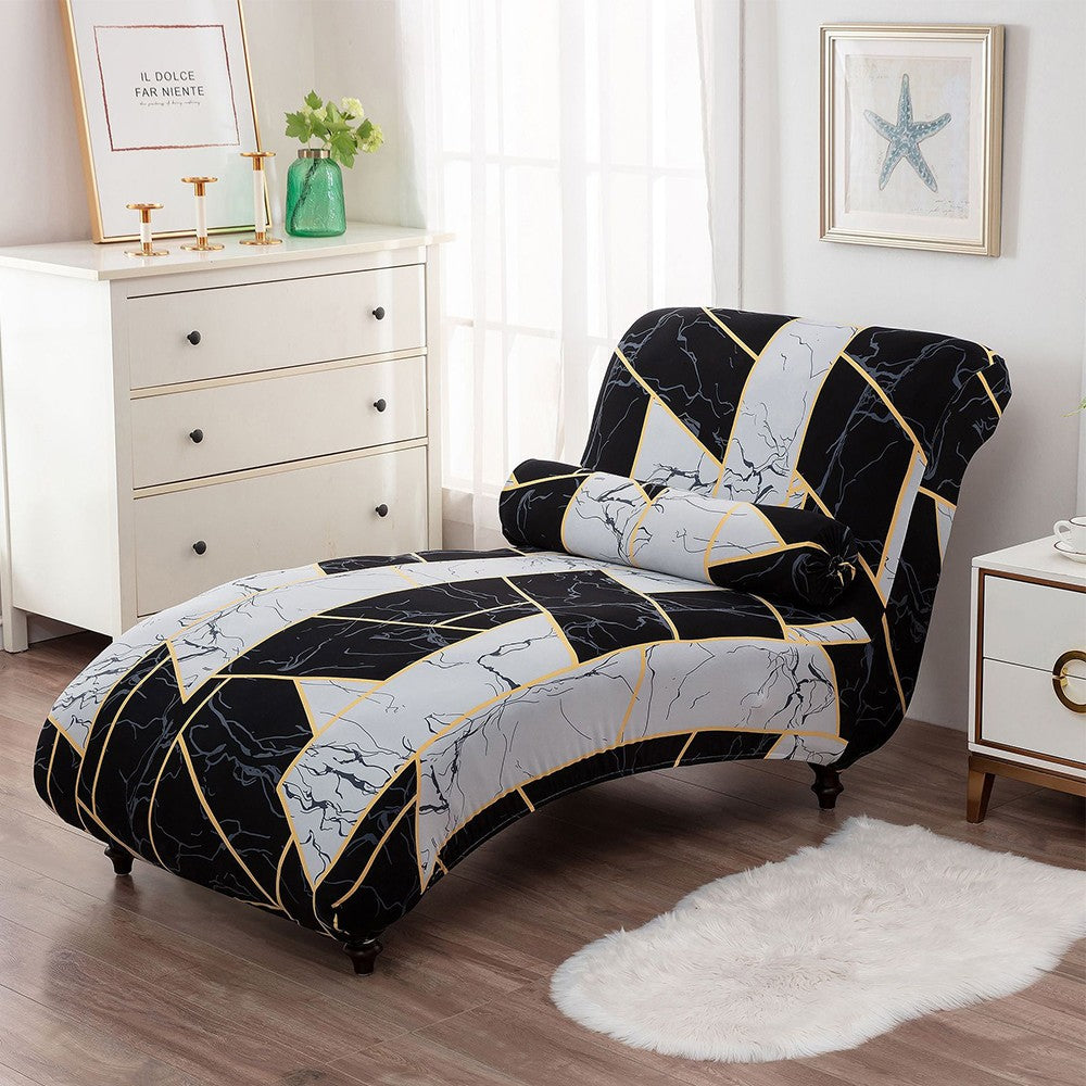 Stretch Printed Armless Chaise Lounge Cover and Pillowcase Set Lounge Chaise Slipcover Style 4