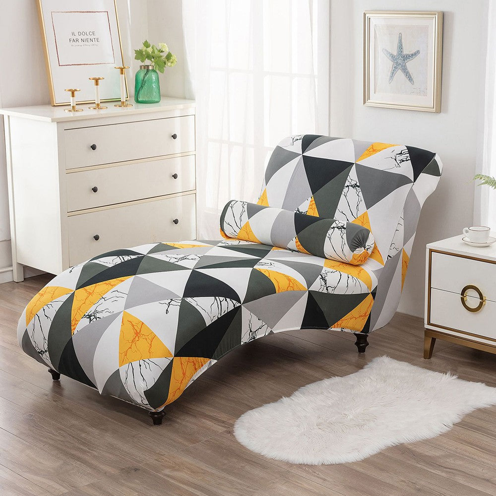 Stretch Printed Armless Chaise Lounge Cover and Pillowcase Set Lounge Chaise Slipcover Style 5