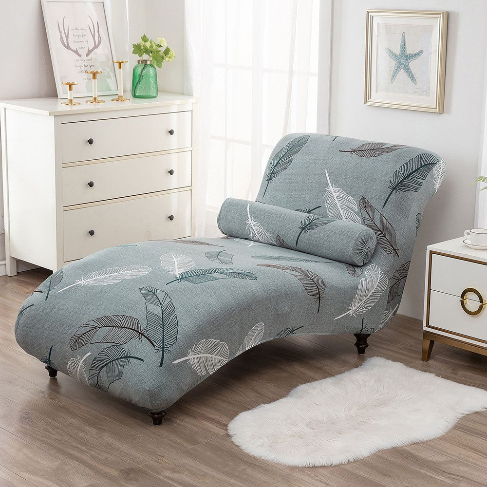 Stretch Printed Armless Chaise Lounge Cover and Pillowcase Set Lounge Chaise Slipcover Style 6