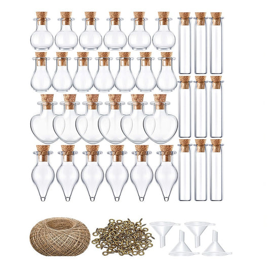 50Pcs Mini Jars with Cork Stopper DIY Tiny Glass Wishing Bottles Message Bottle Home Decor Set 3