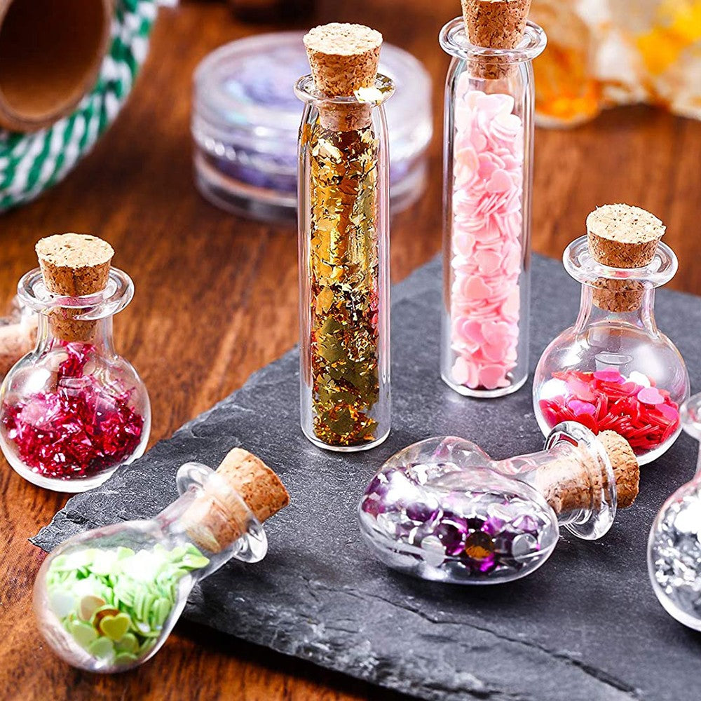 50Pcs Mini Jars with Cork Stopper DIY Tiny Glass Wishing Bottles Message Bottle Home Decor Set 3