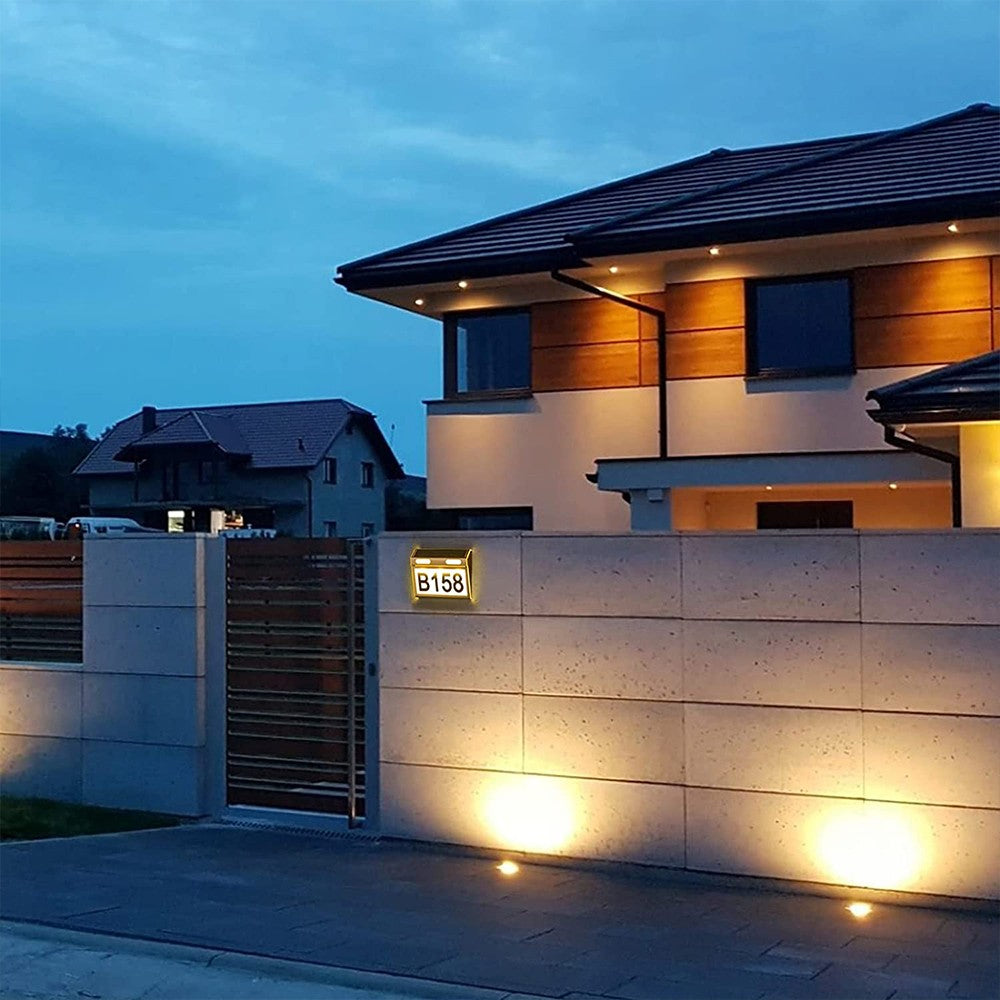 2 X Solar House Number Light Wall Mount Illuminated House Numbers Address Signs Lamp