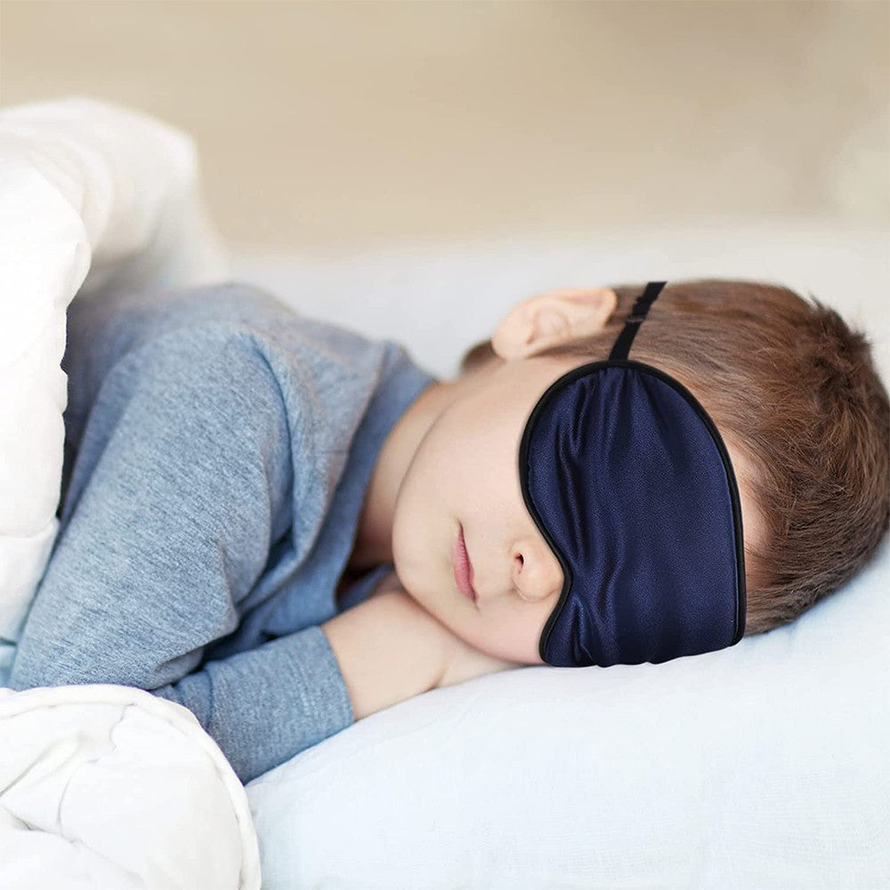 2Pcs Kids Mulberry Silk Eye Mask Soft Sleep Mask Eye Cover Blindfold Navy Blue