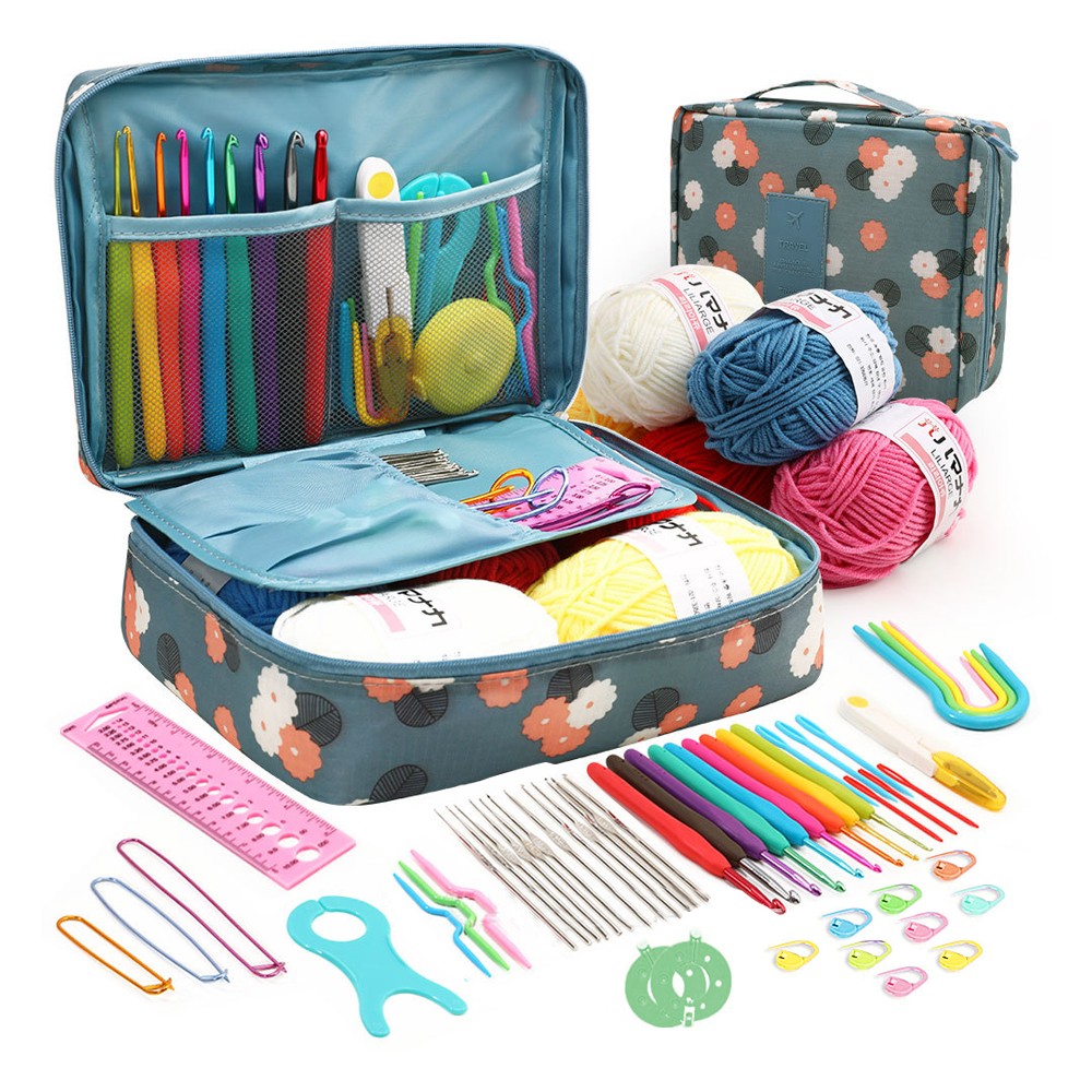 Set of 58Pcs Crochet Kit with Storage Bag Yarn and Knitting Accessories Set Crochet Hook Set Style 2