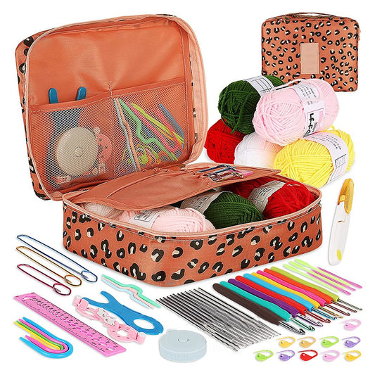 Set of 58Pcs Crochet Kit with Storage Bag Yarn and Knitting Accessories Set Crochet Hook Set Style 4