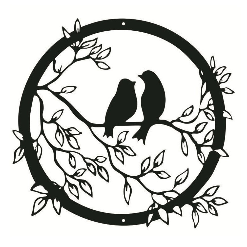 1 X 30cm Bird on Tree Branch Silhouette Wall Art Metal Wall Window Decoration Home Decor Black