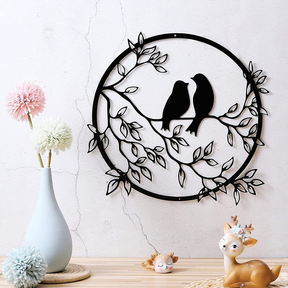 2 X 30cm Bird on Tree Branch Silhouette Wall Art Metal Wall Window Decoration Home Decor Black