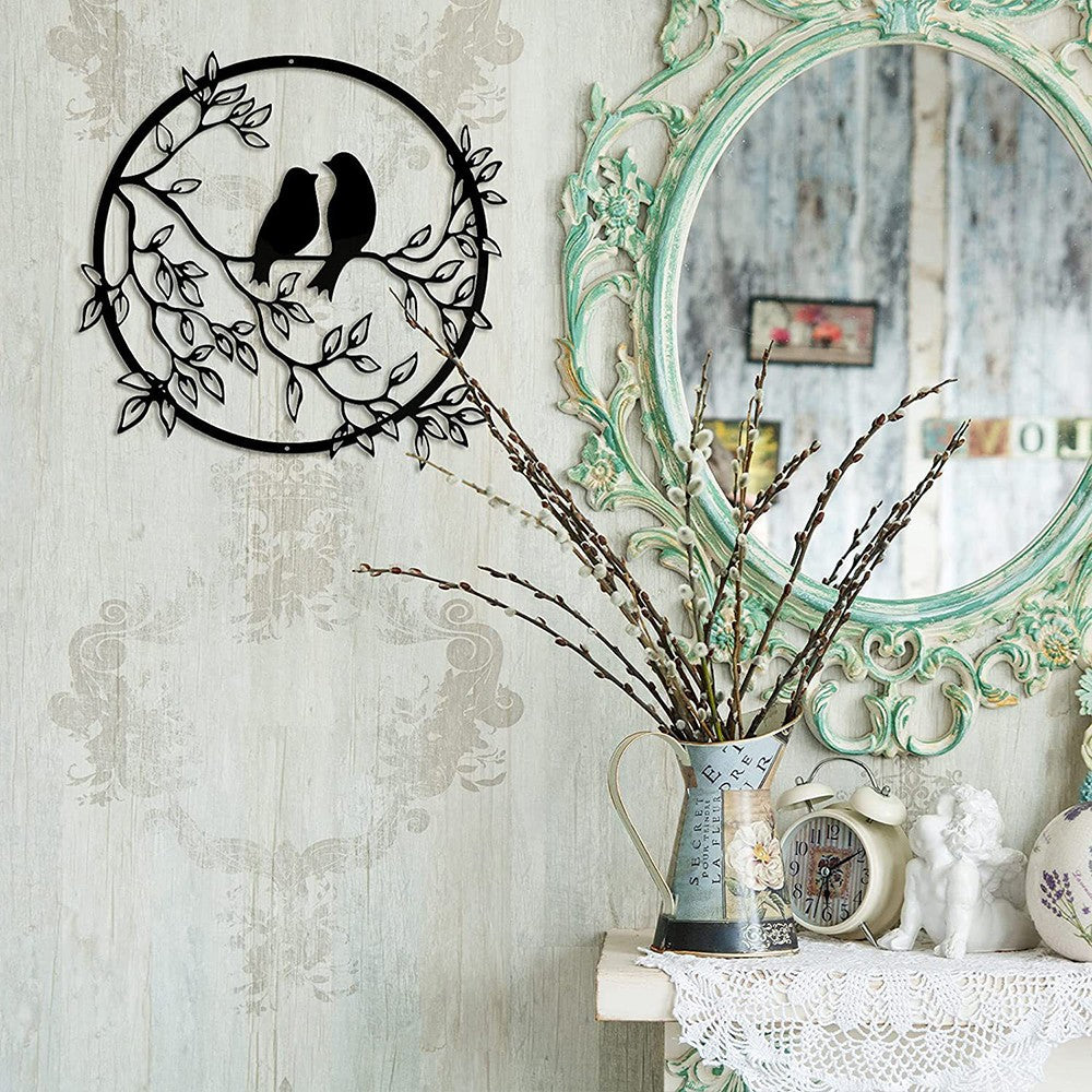1 X 30cm Bird on Tree Branch Silhouette Wall Art Metal Wall Window Decoration Home Decor Black