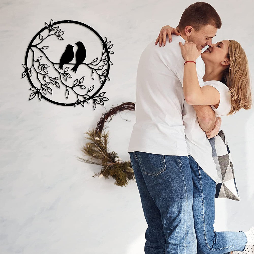 2 X 30cm Bird on Tree Branch Silhouette Wall Art Metal Wall Window Decoration Home Decor Black