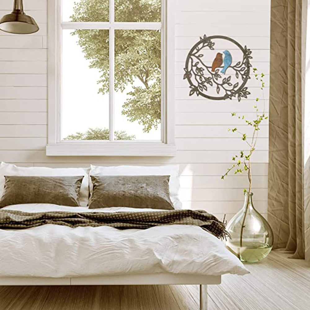 1 X 30cm Bird on Tree Branch Silhouette Wall Art Metal Wall Window Decoration Home Decor Colorful
