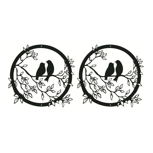 2 X 30cm Bird on Tree Branch Silhouette Wall Art Metal Wall Window Decoration Home Decor Black
